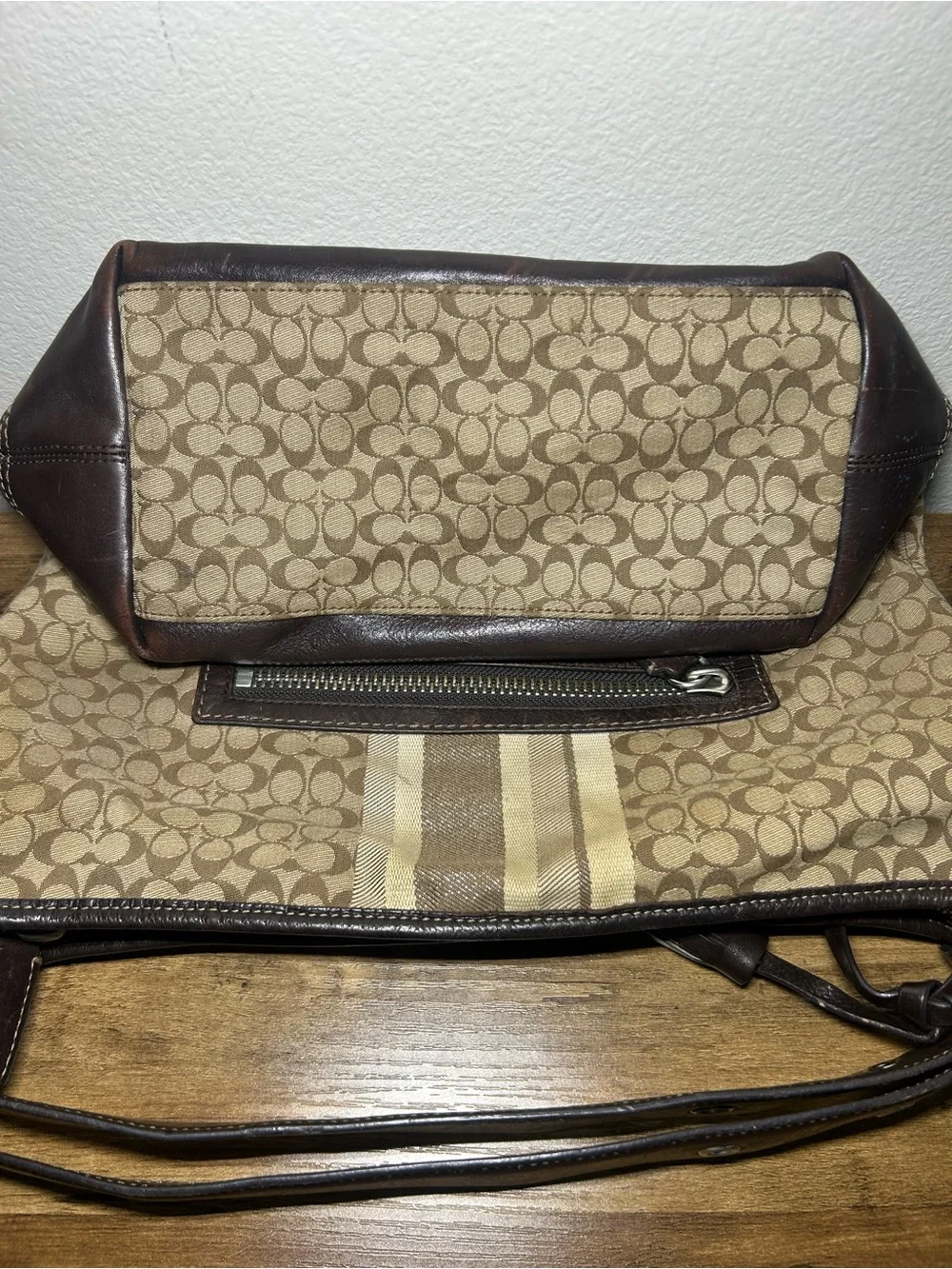 Coach Brown & Cream Signature Stripe Shoulder Bag